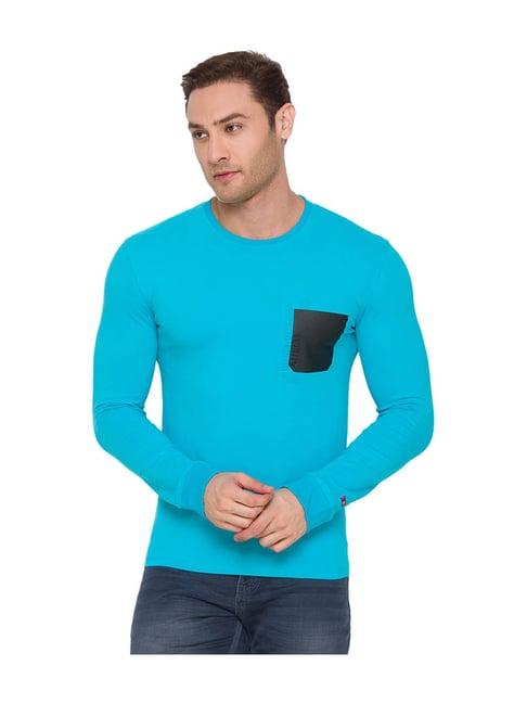 being human blue full sleeves solid t-shirt