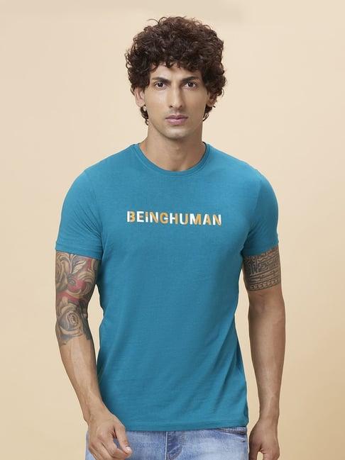 being human blue regular fit logo printed t-shirt