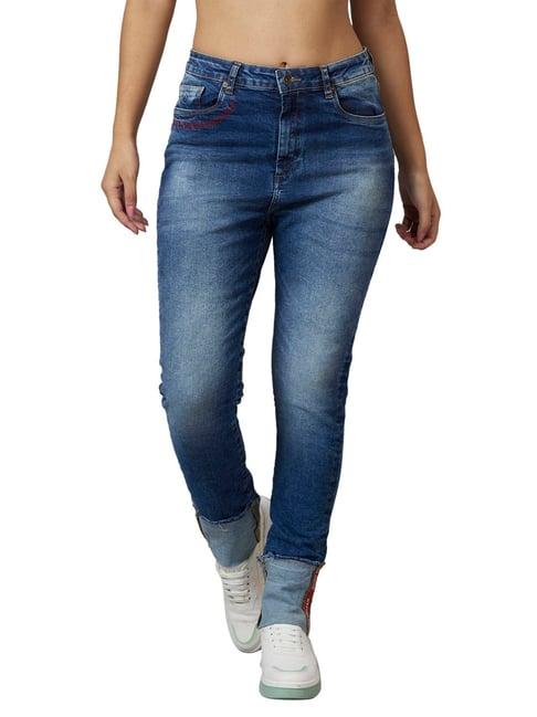 being human blue regular fit mid rise jeans