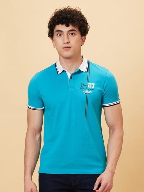 being human blue regular fit printed polo t-shirt