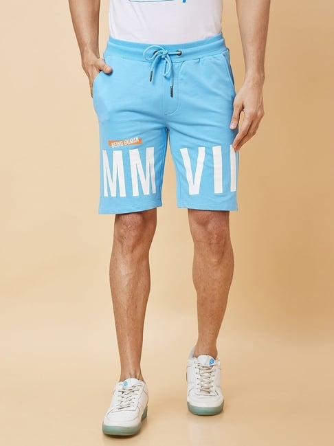 being human blue regular fit printed shorts