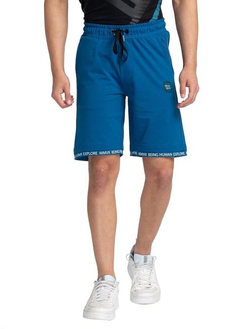 being human blue regular fit shorts