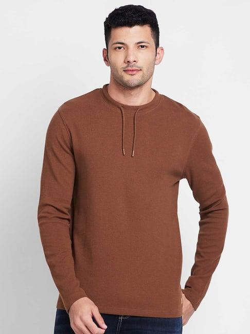 being human brown regular fit textured crew t-shirt