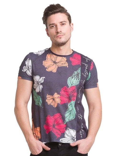 being human charcoal cotton regular fit floral print t-shirt