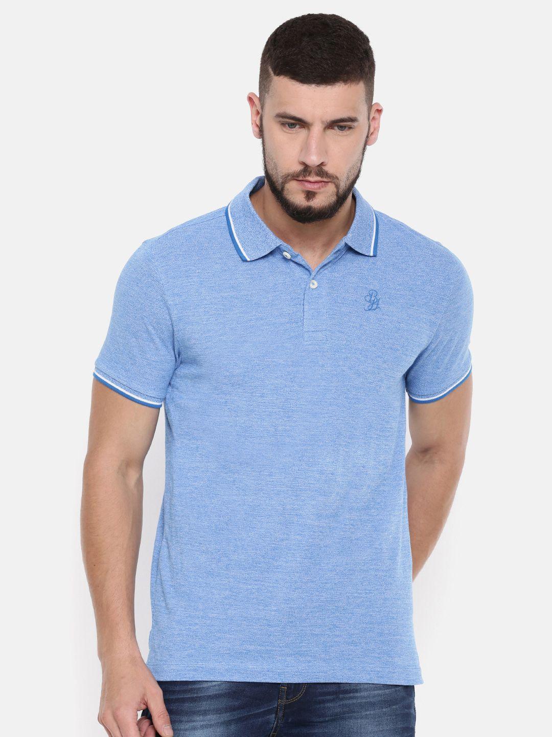being human clothing blue solid polo pure cotton t-shirt