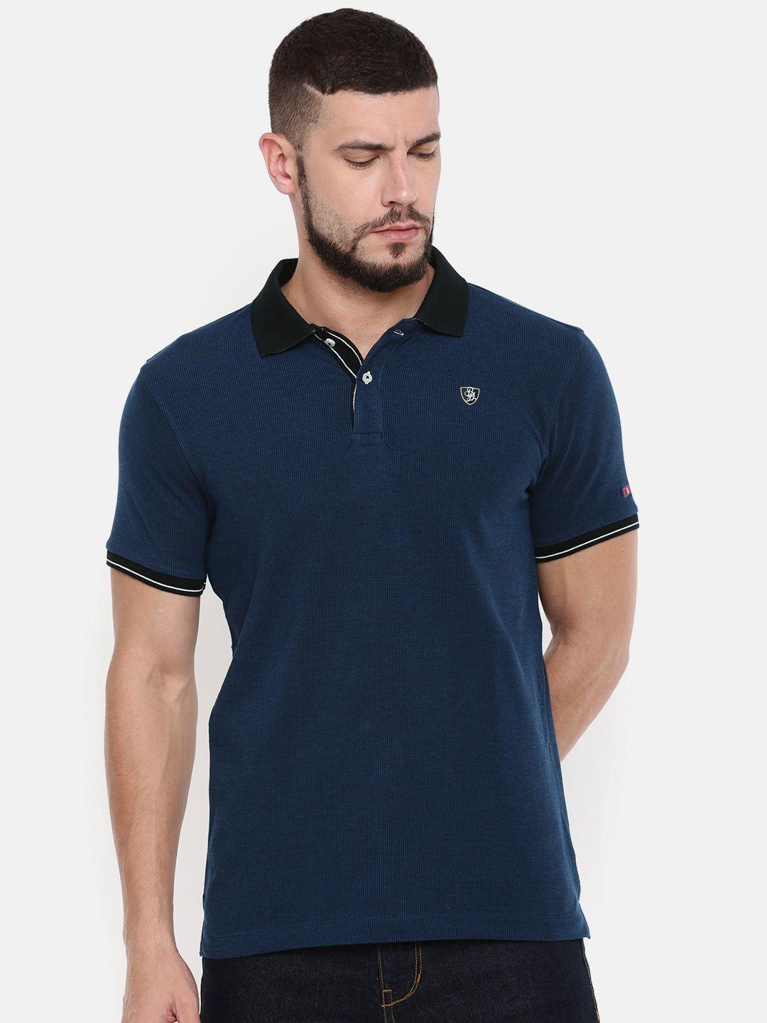 being human clothing blue solid polo pure cotton t-shirt