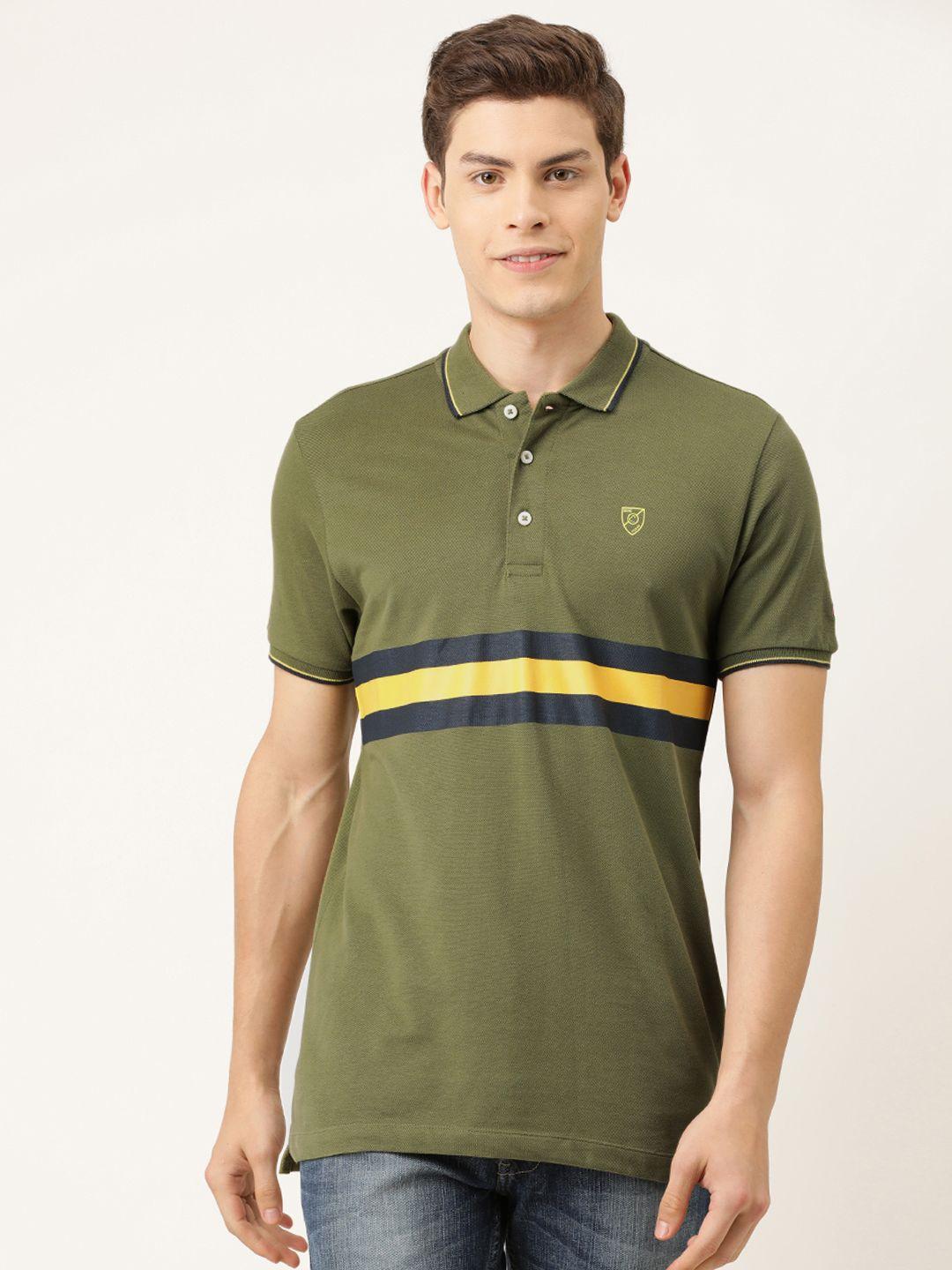 being human clothing men olive green  navy blue striped polo collar pure cotton t-shirt
