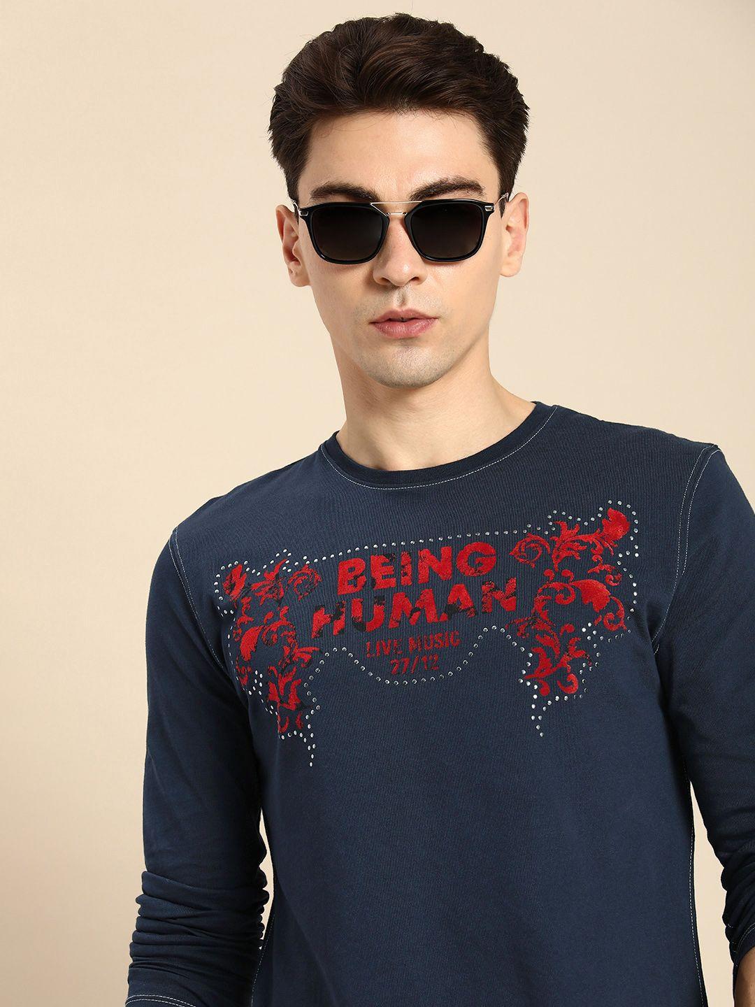 being human clothing men pure cotton brand logo printed applique t-shirt