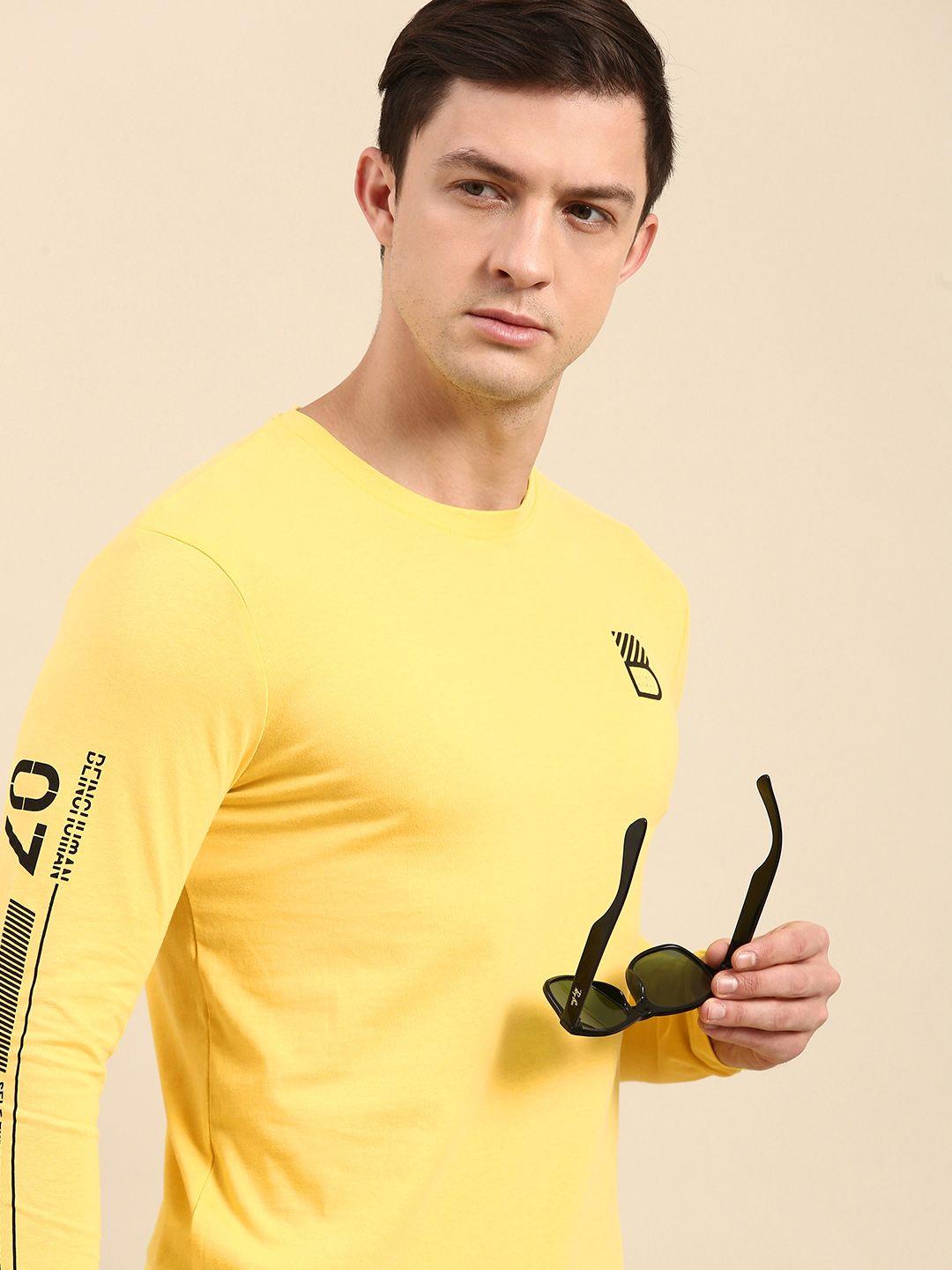 being human clothing men yellow solid round neck pure cotton t-shirt