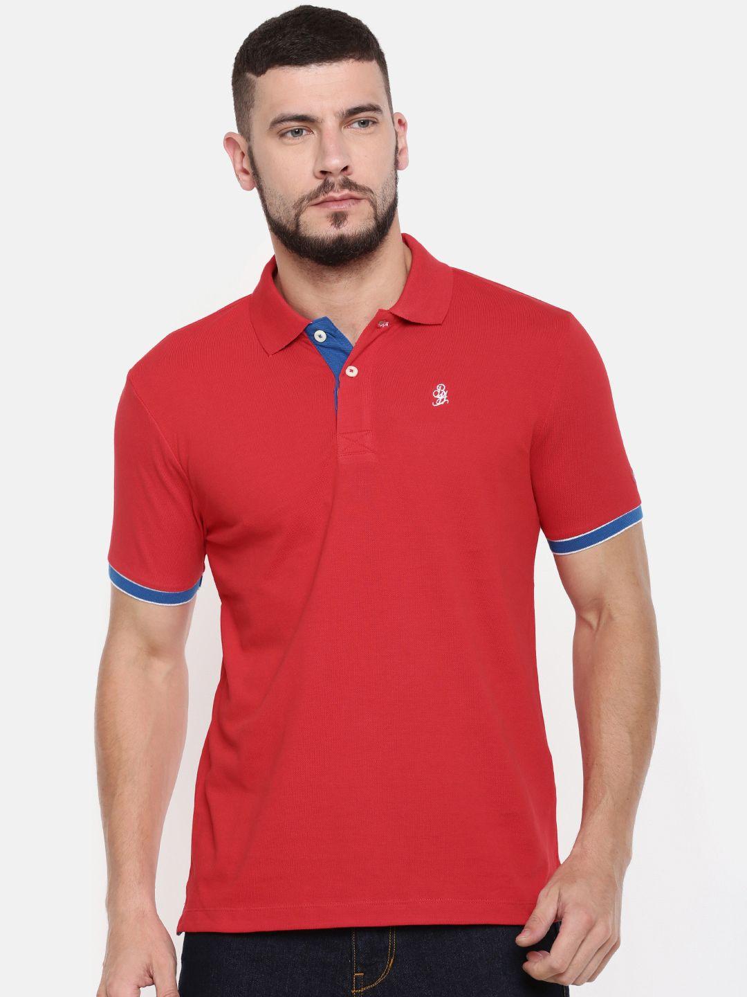 being human clothing red solid polo pure cotton t-shirt