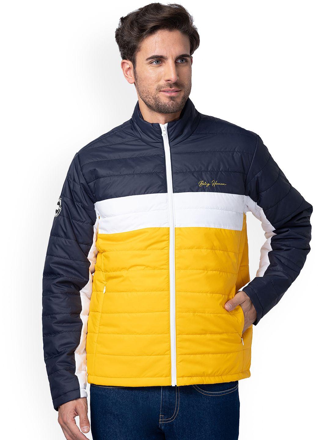 being human colourblocked mock collar padded jacket