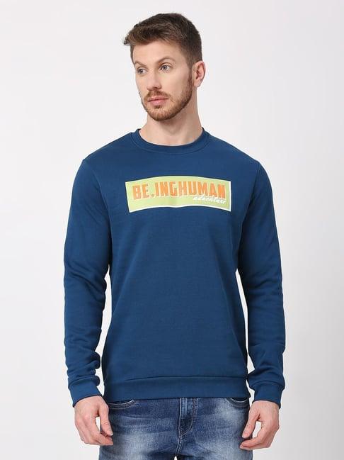 being human dark blue oversized print sweatshirt