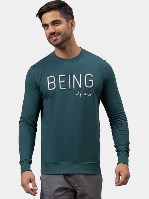 being human forest green cotton regular fit printed sweatshirts