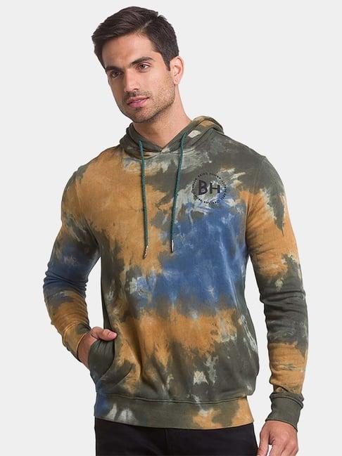 being human green cotton regular fit logo printed hooded sweatshirts