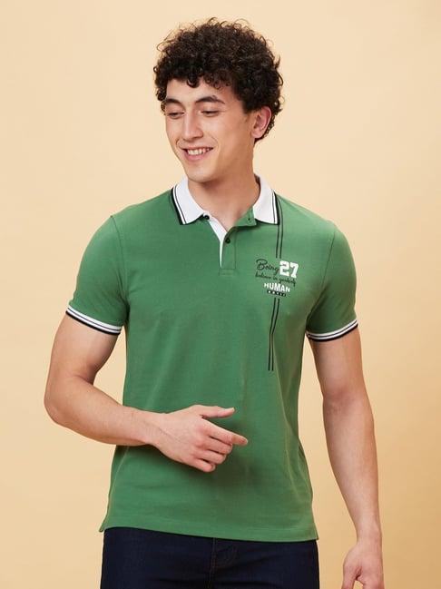 being human green regular fit printed polo t-shirt