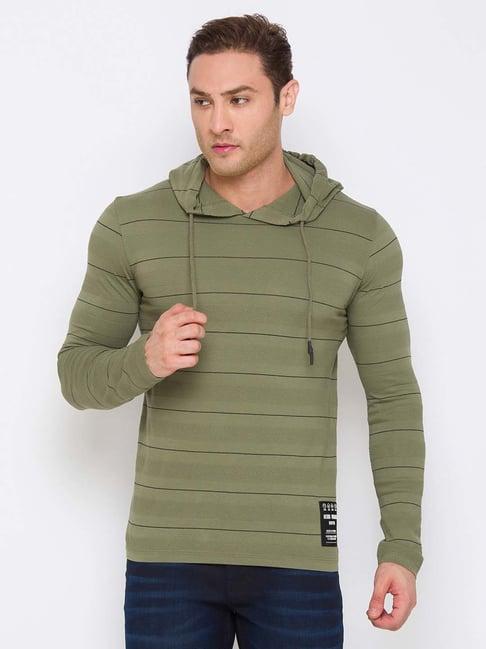 being human green regular fit striped hooded sweatshirt