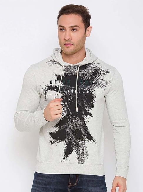 being human grey cotton regular fit printed hooded sweatshirts