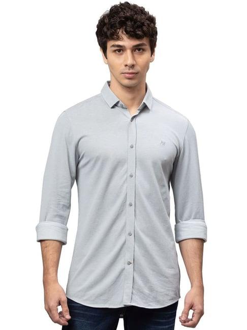 being human grey cotton slim fit shirts