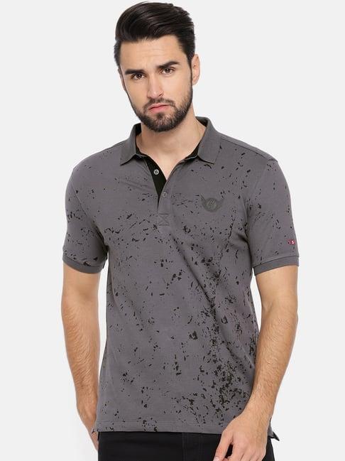 being human grey regular fit printed polo t-shirt