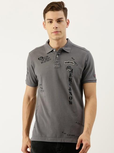 being human grey regular fit printed polo t-shirt