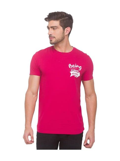 being human magenta printed t-shirt