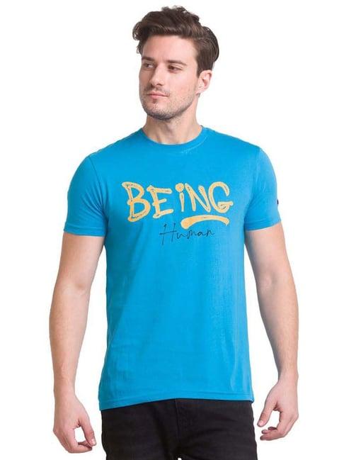 being human malibu blue cotton regular fit printed t-shirt