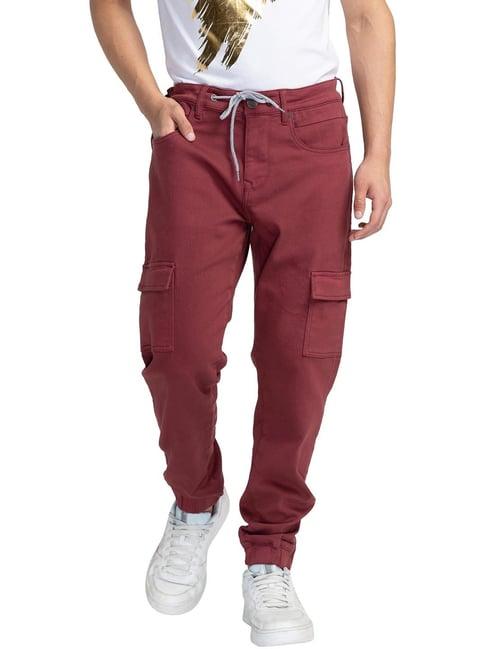 being human maroon jogger fit cargo jeans