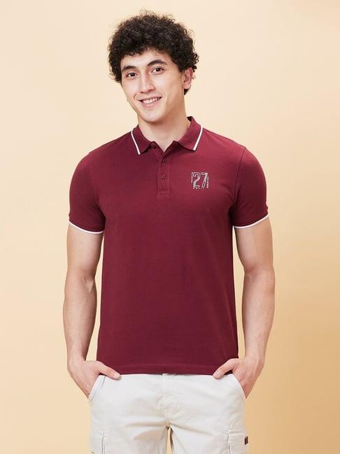 being human maroon regular fit polo t-shirt