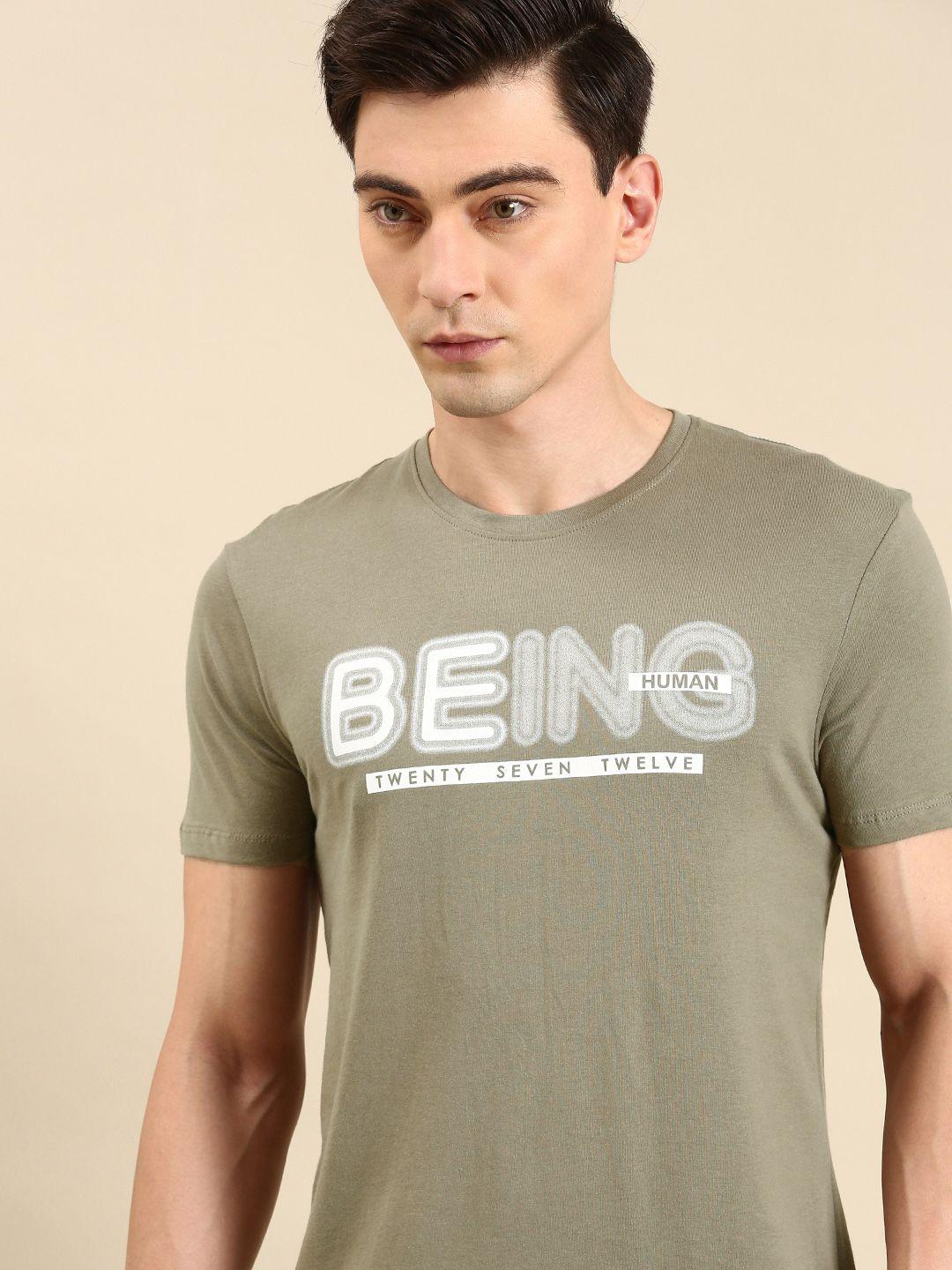 being human men beige brand logo printed pure cotton t-shirt