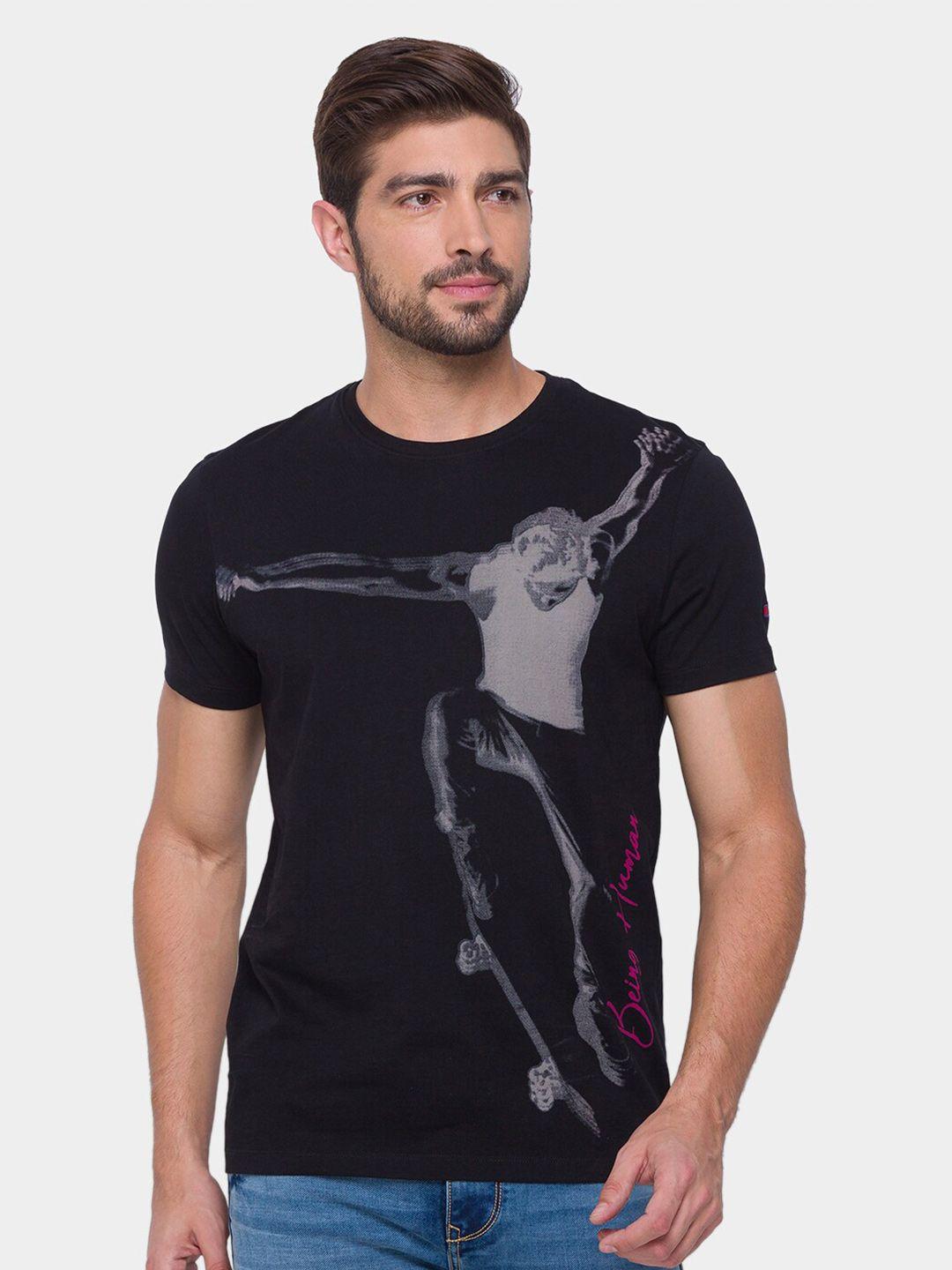 being human men black & raisin black printed applique t-shirt