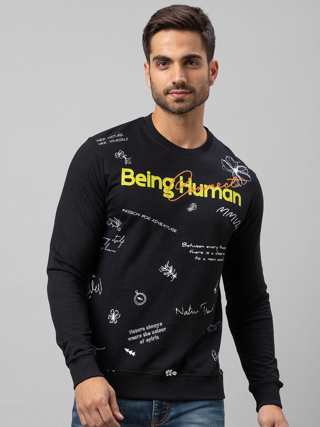 being human men black printed cotton sweatshirt