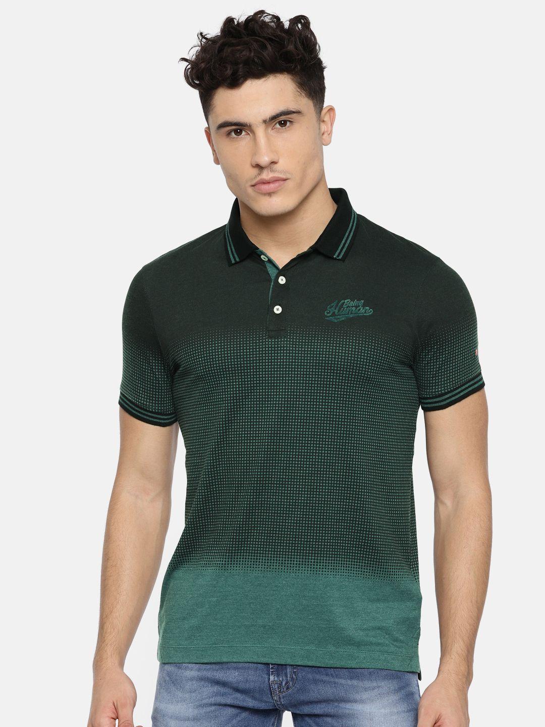 being human men black printed polo collar t-shirt
