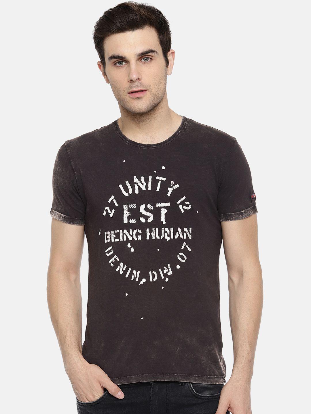 being human men black printed round neck t-shirt