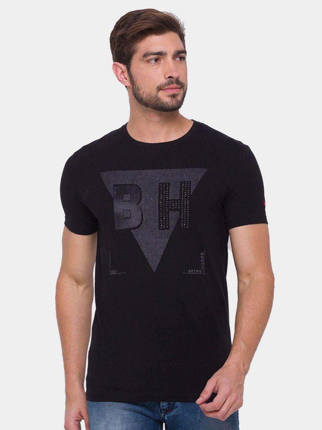 being human men black typography printed t-shirt