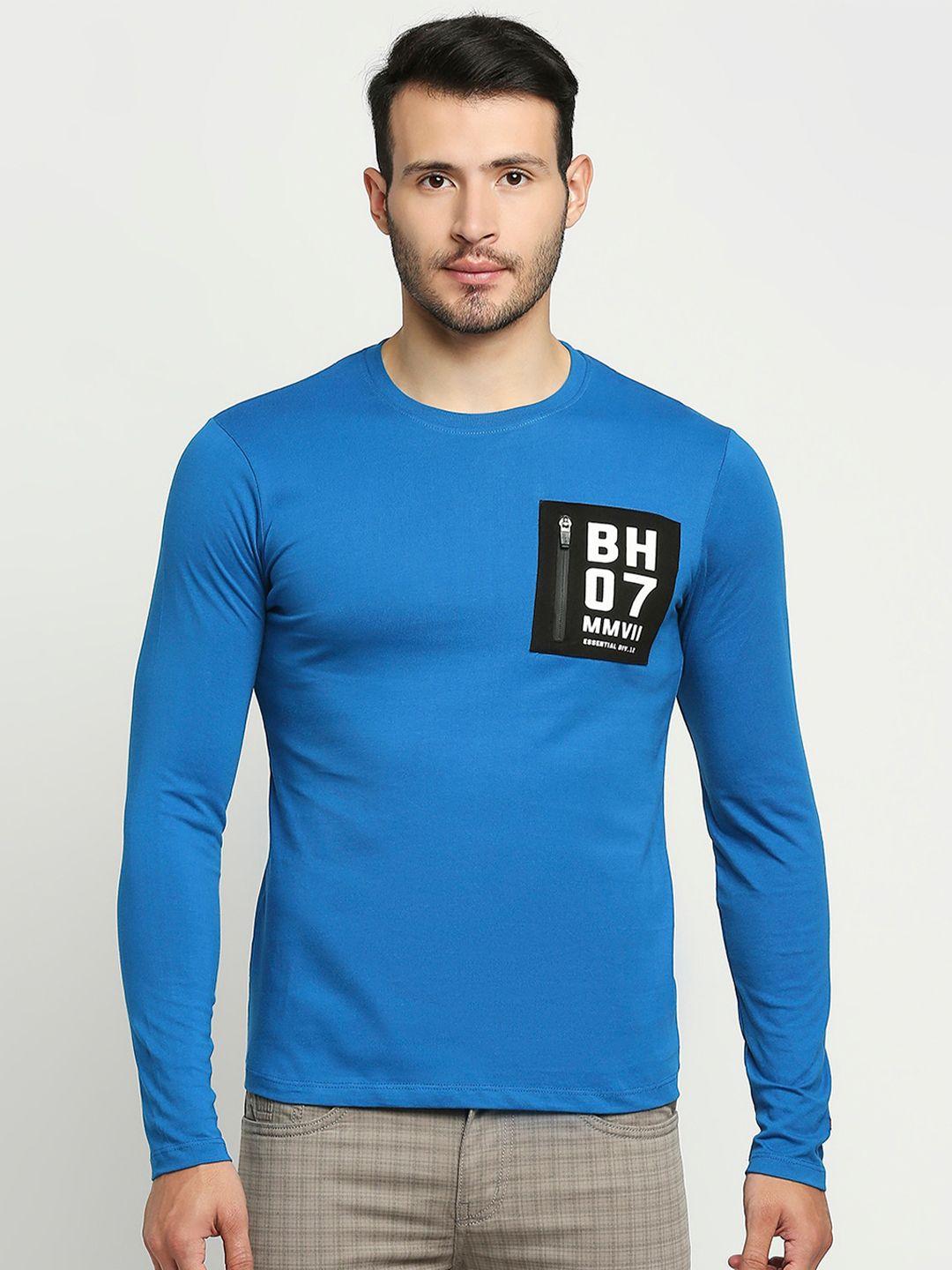 being human men blue & black typography printed pockets pure cotton t-shirt