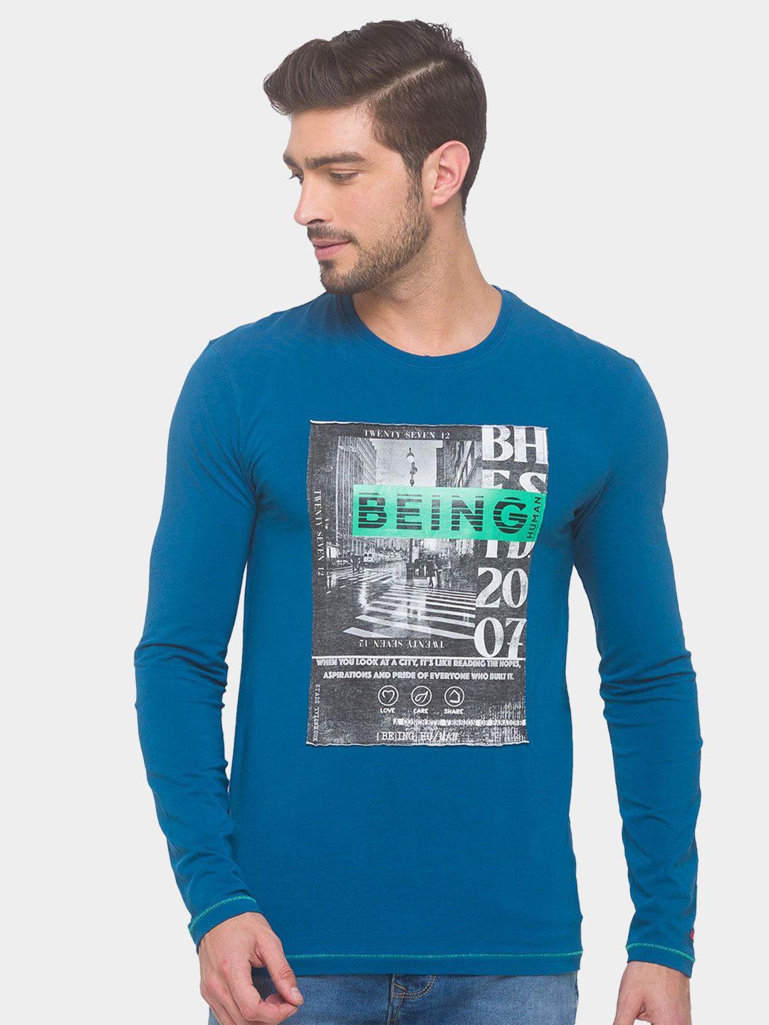 being human men blue & grey printed t-shirt