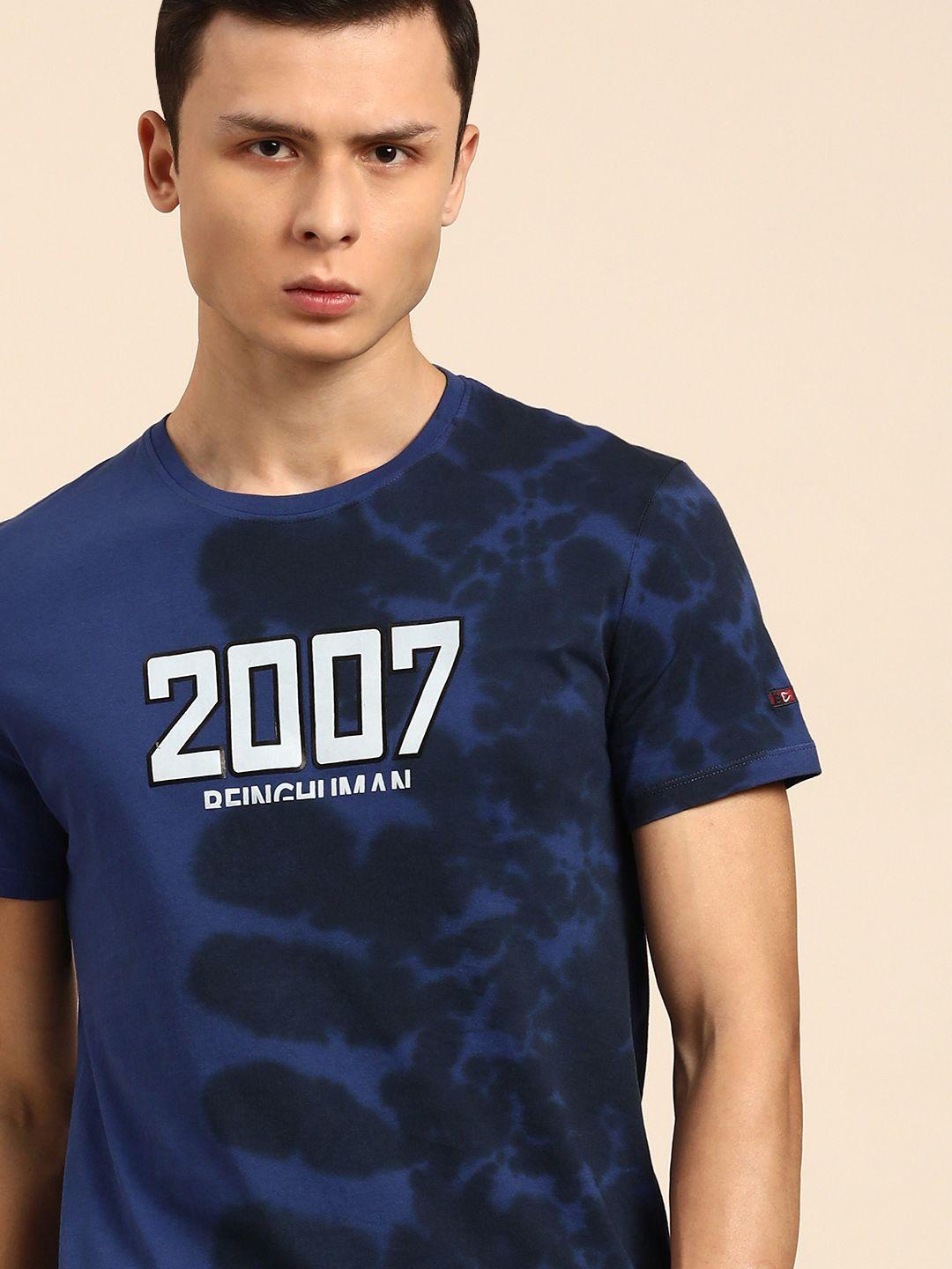 being human men blue brand logo printed pure cotton t-shirt