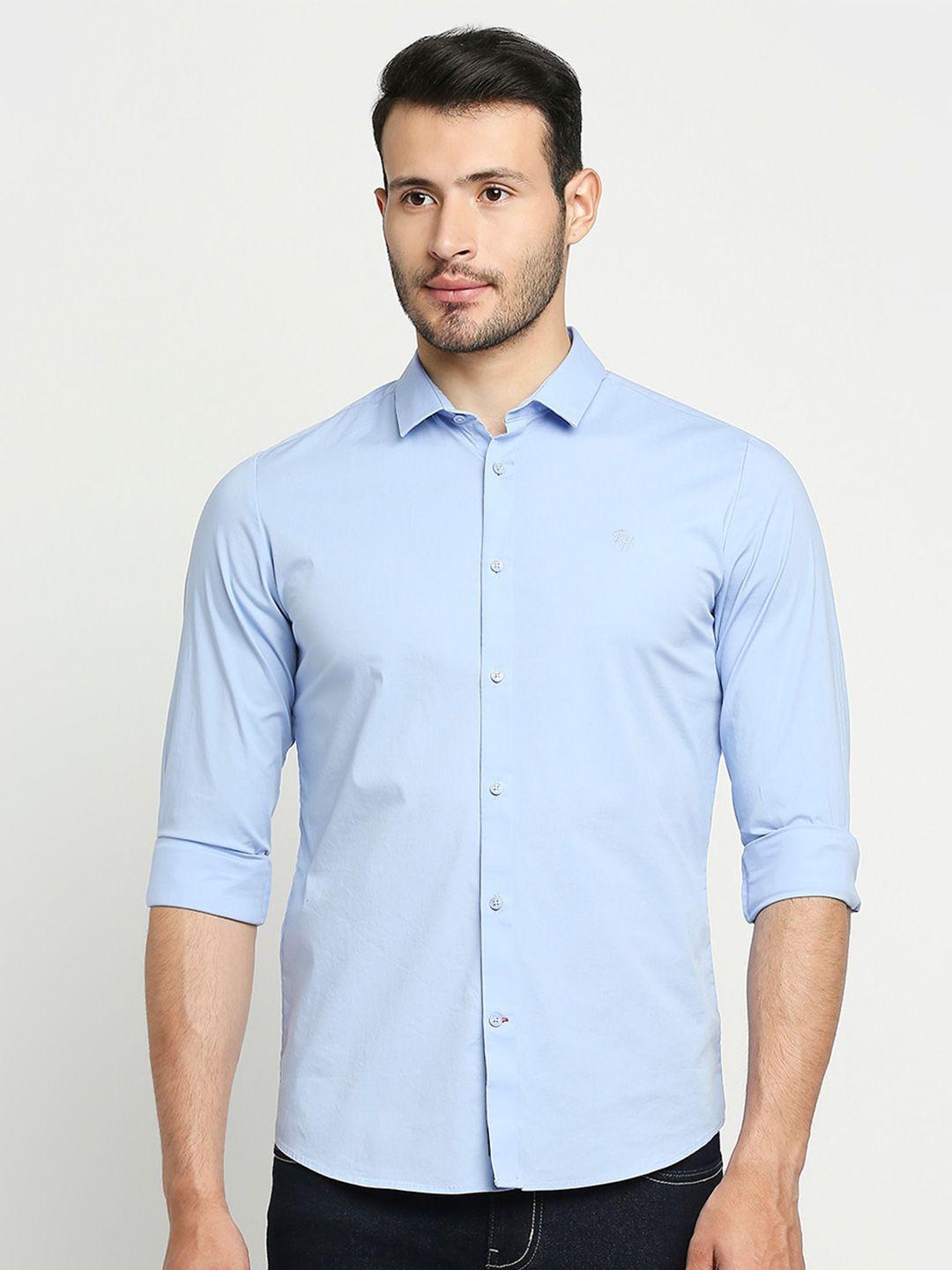 being human men blue comfort slim fit casual shirt