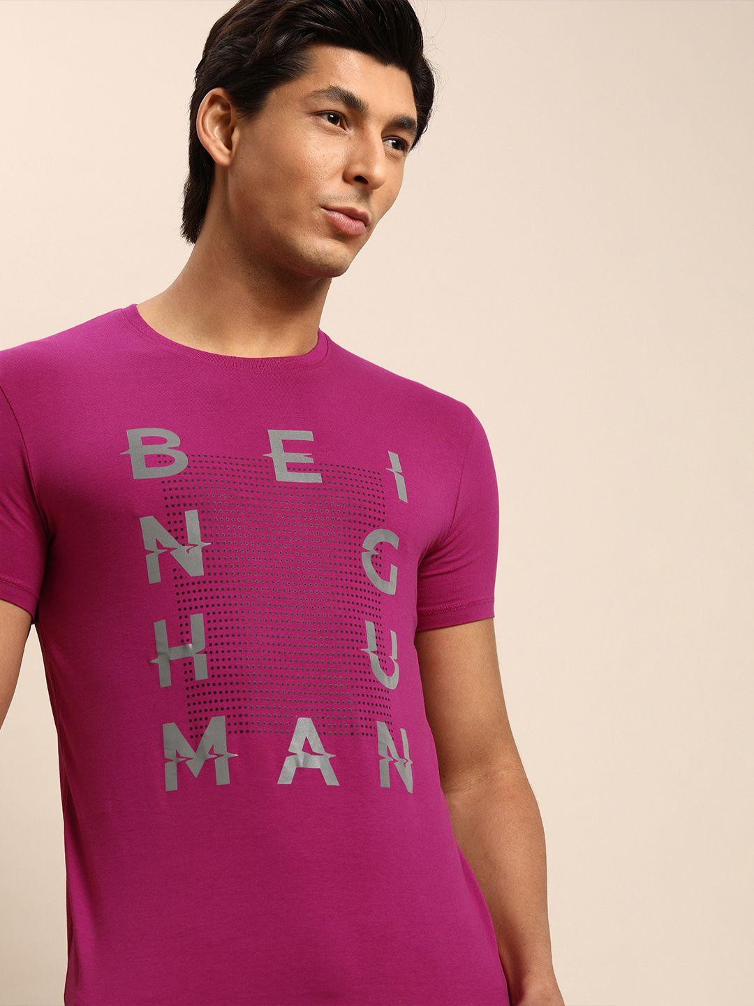 being human men fuchsia pink graphic printed pure cotton t-shirt