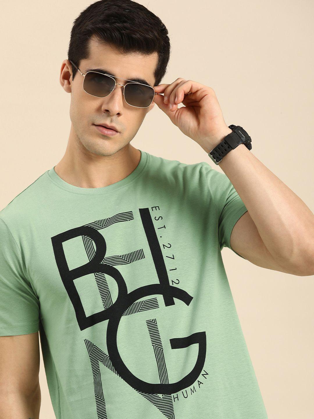 being human men green & black brand logo printed pure cotton t-shirt
