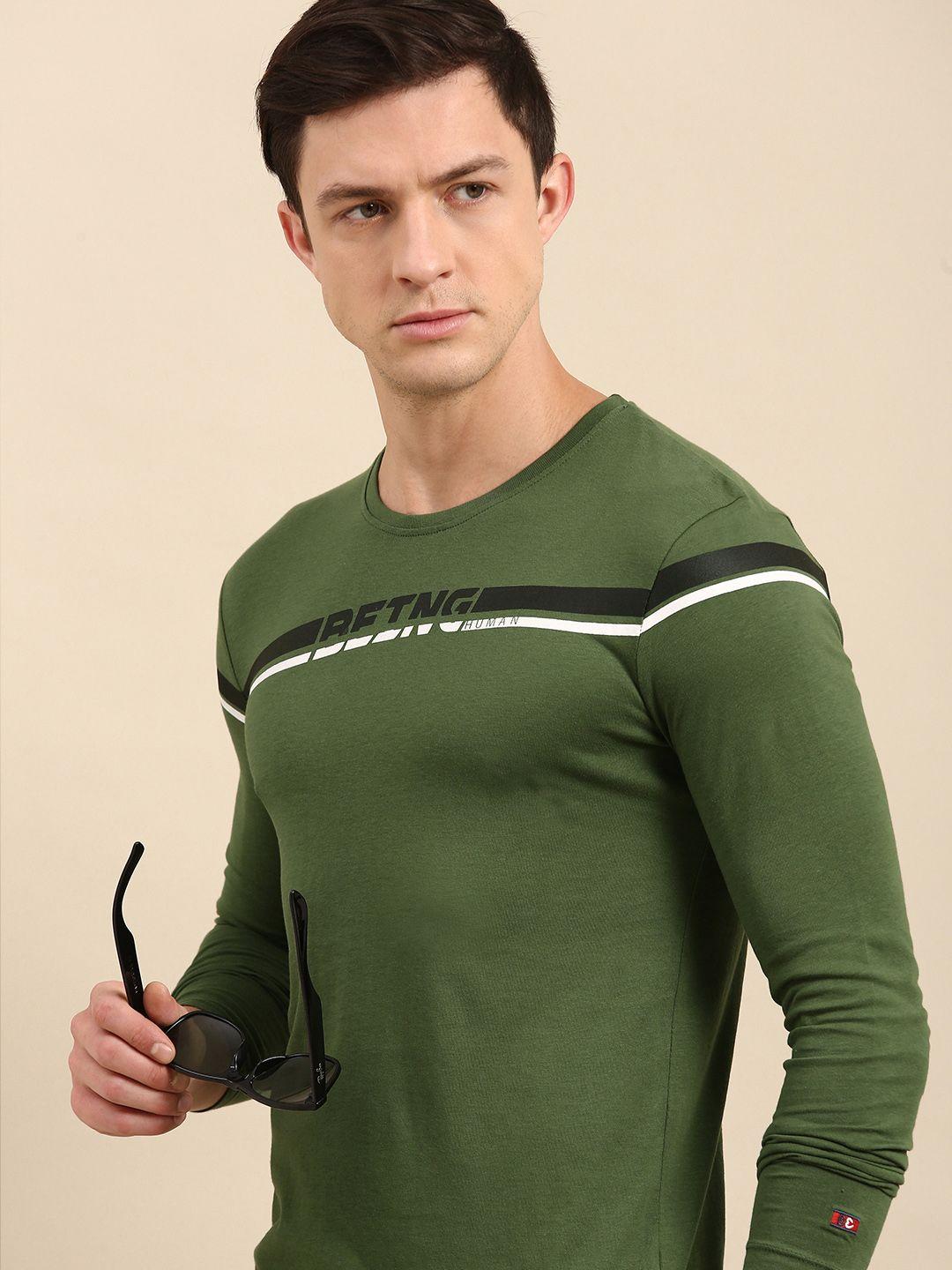 being human men green striped t-shirt