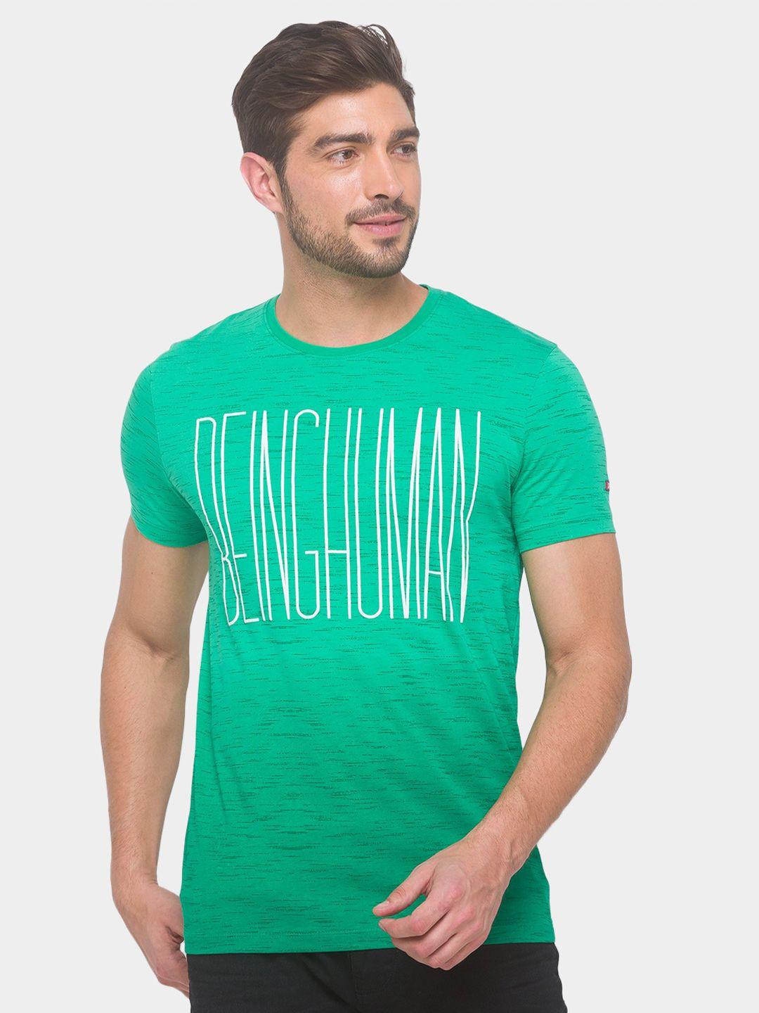 being human men green typography printed slim fit cotton t-shirt