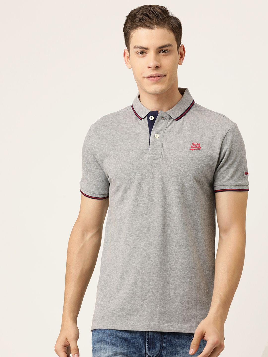 being human men grey melange solid polo collar t-shirt