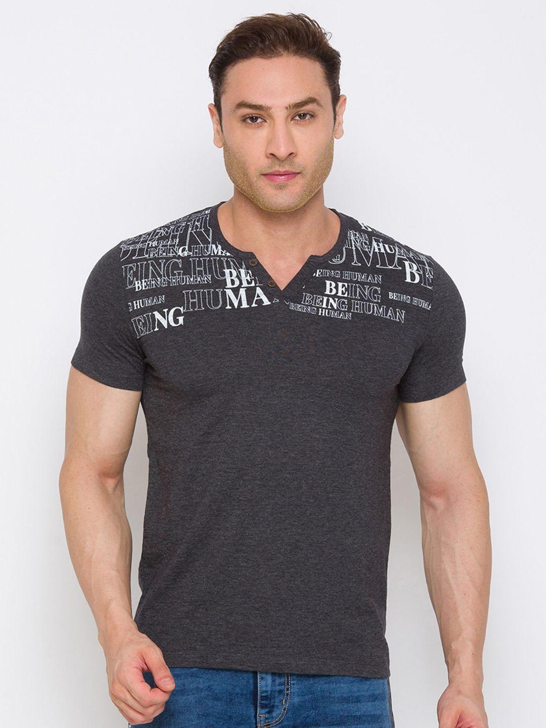 being human men grey printed v-neck t-shirt