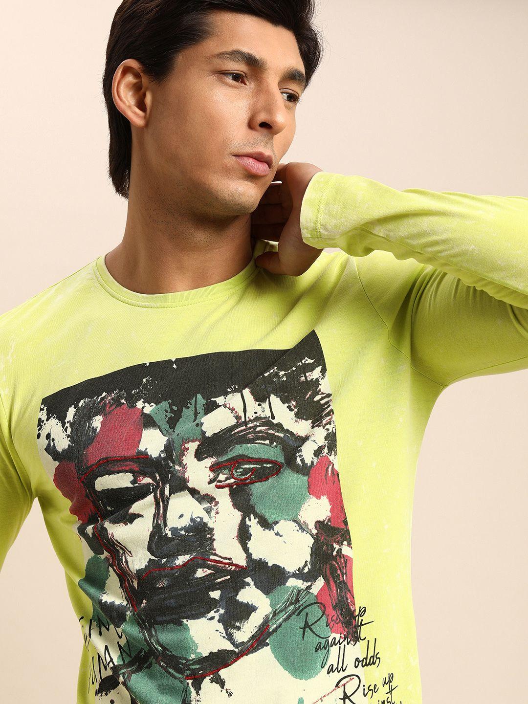 being human men lime green graphic printed pure cotton t-shirt