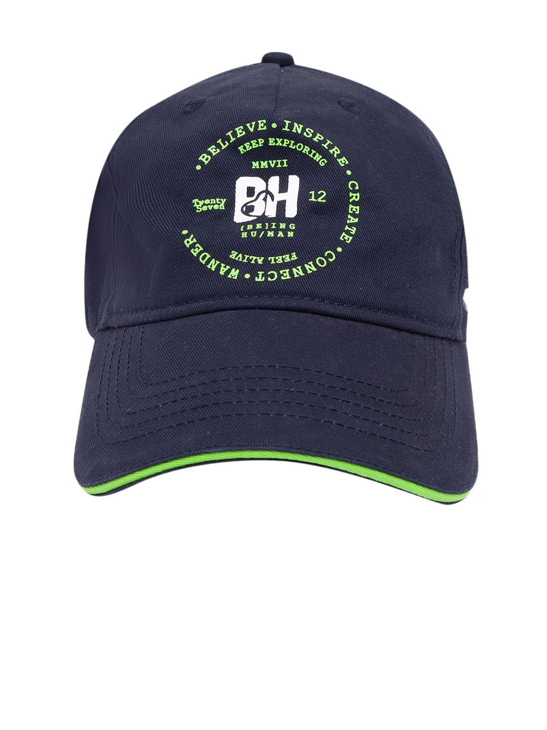 being human men navy blue & green printed baseball cap