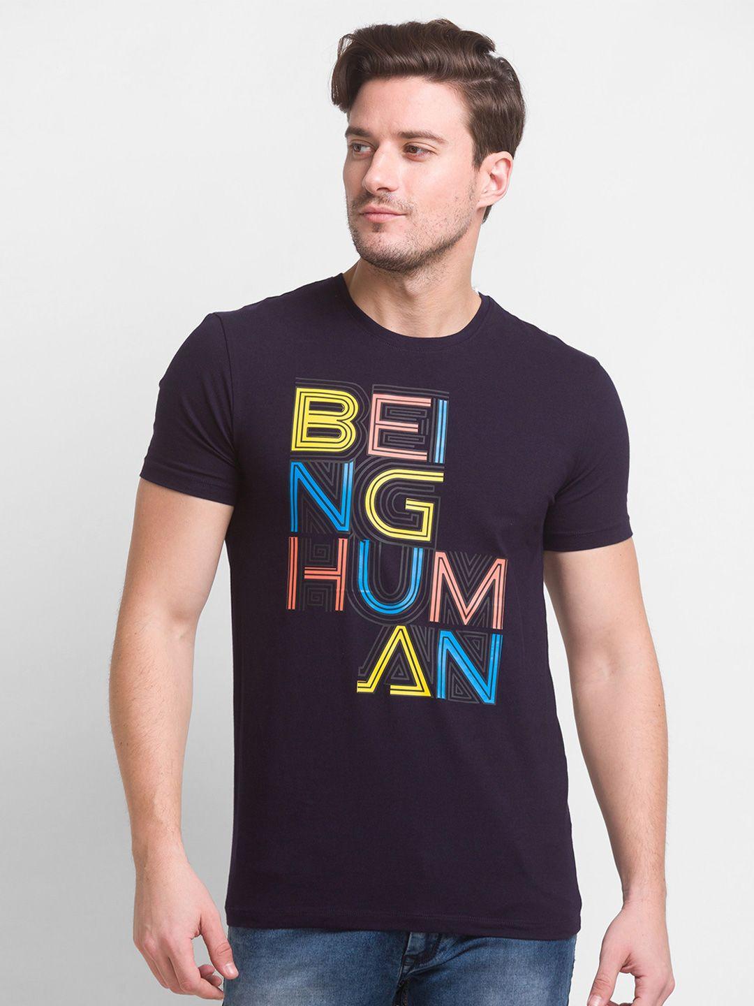 being human men navy blue typography printed cotton t-shirt