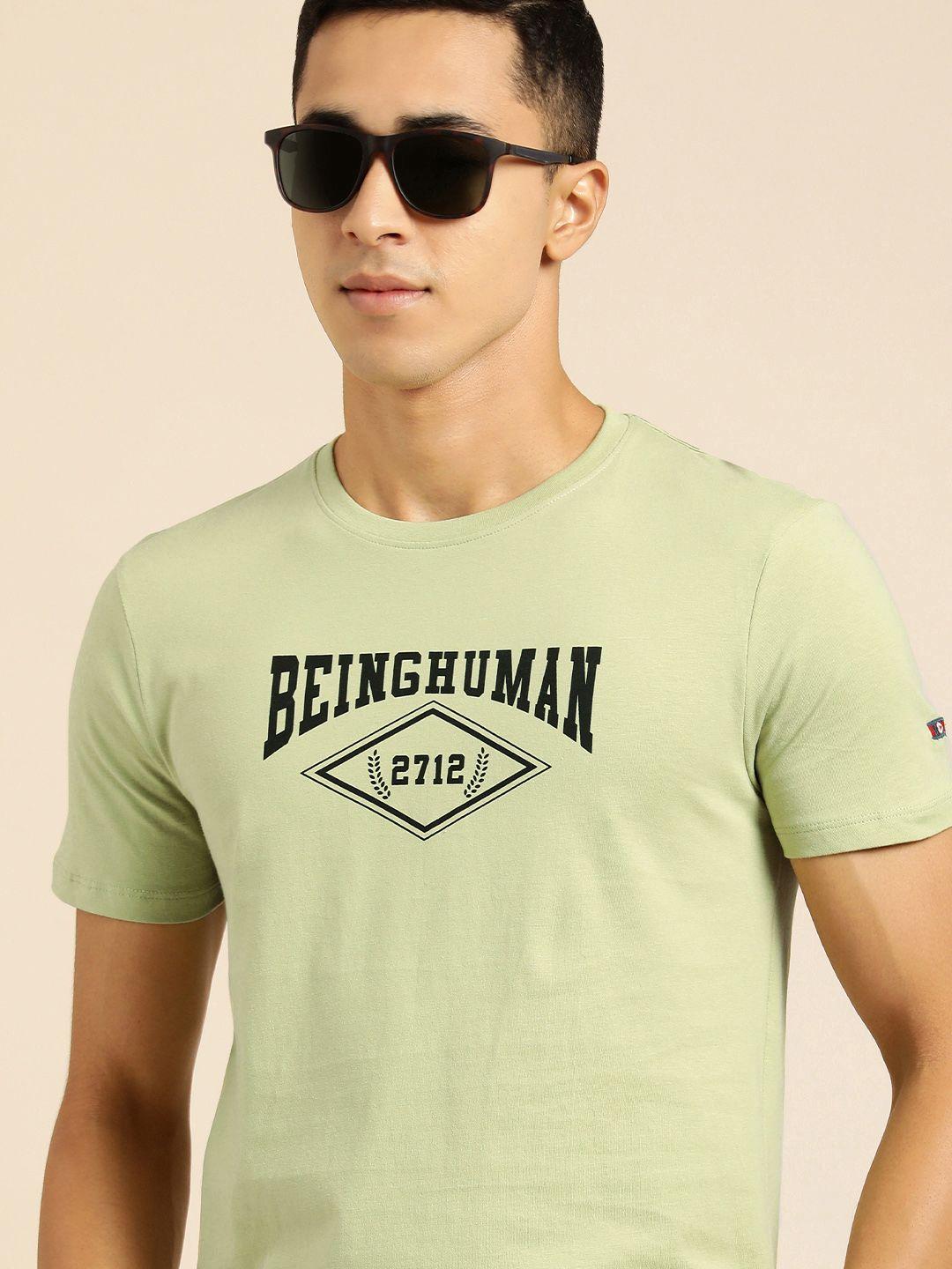being human men olive green brand logo printed pure cotton t-shirt