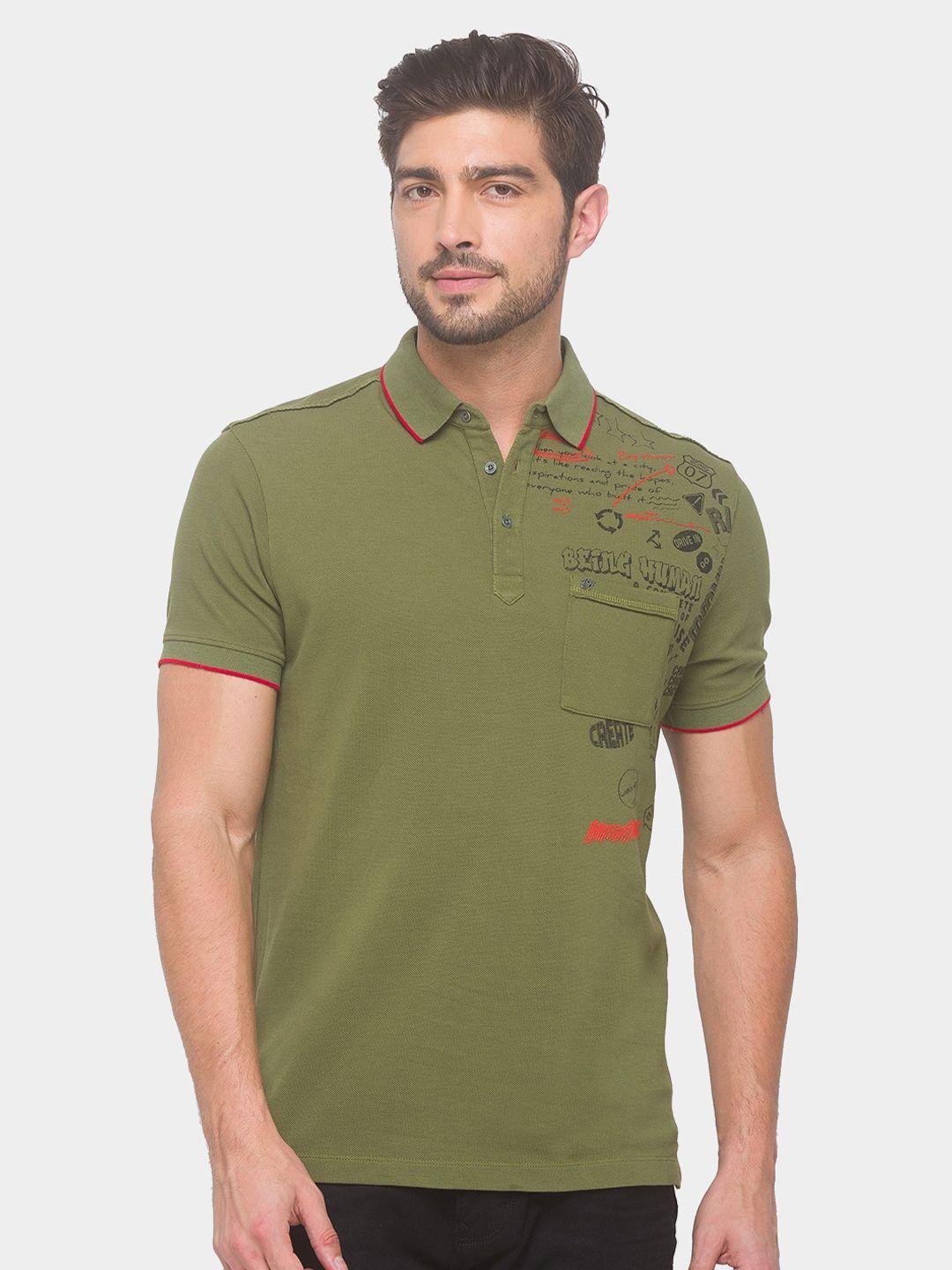 being human men olive green polo collar pockets t-shirt