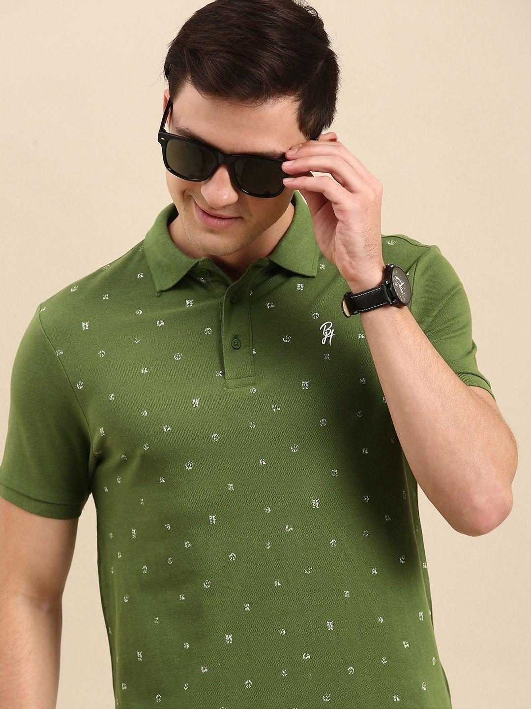 being human men olive green printed polo collar t-shirt